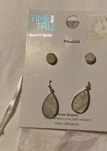 Time and Tru 3er Set hypoallergene Rosenquarz Ohrringe mit Staubbeutel - Bild 1 von 10