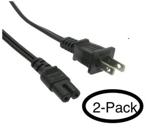 2x 3ft US 2 Prong Port AC Power Cord Cable Figure 8 Male Plug Slim 18/2 Gauge - Picture 1 of 2
