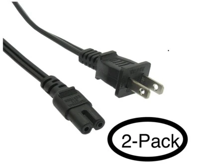 2x 3ft US 2 Prong Port AC Power Cord Cable Figure 8 Male Plug Slim 18/2 Gauge - Image 1 of 2
