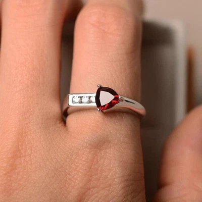 1.00 Ct Trilli Natura Garnet Diamond Bridal Ring 14K Solid White Gold Size All - Image 1 of 4