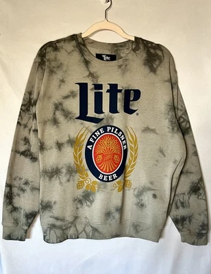 Miller Lite Pilsner Beer Mens Small Gray Tie Dye Long Sleeve Pullover Sweatshirt - Image 1 of 4