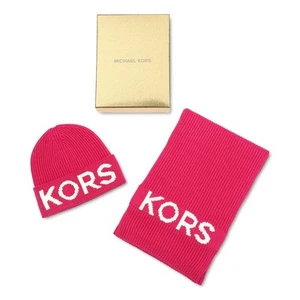 MICHAEL Michael Kors Womens Pink Logo Knit Hat & Scarf Set O/S BHFO 8345 - Picture 1 of 1