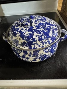 GOLDEN RABBIT Blue & White "Cobalt Swirl" Enamelware DUTCH OVEN - Picture 1 of 7