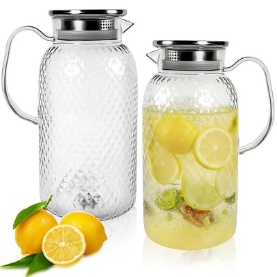 Paquete de 2 Jarra de Plástico con Tapa y Mango, Jarra de Agua Transparente de 1.8L, Ic... Sin BPA... Foto 1 de 4