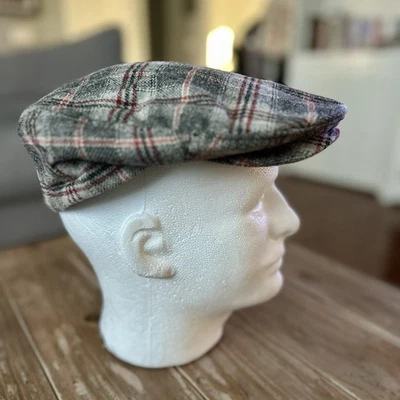 De Colección Deadstock Nuevo con Etiquetas Pendleton Sombrero Plano a Presión Gris Rojo Lana Newsboy Gorra de Cabbie Foto 1 de 4