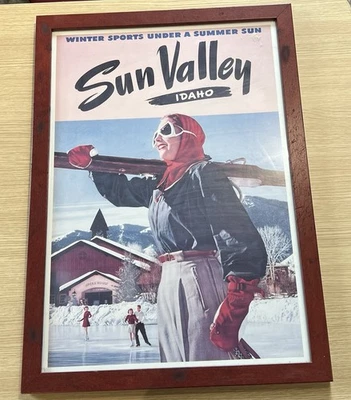 Vintage Sun Valley Idaho Ski Poster Framed Winter Sports Lodge Cabin Wall Art - Image 1 of 4