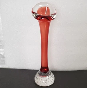 Aseda Glasburk Art Glass Bone Vase Ruby Red Mid-Century Modern Bullicante Base - Picture 1 of 8
