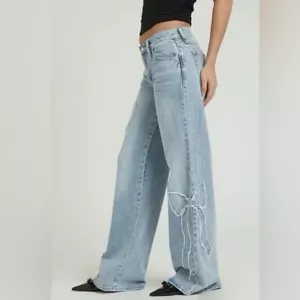 NEW Pacsun Women's Casey Bow Low Rise Baggy Jeans Light Indigo Bowlero Size 30 - Picture 1 of 15