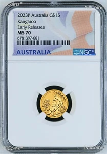 2023 P Australia Bullion .9999 GOLD $15 Kangaroo NGC MS70 1/10oz Coin ER Flag LB - Picture 1 of 2