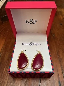 NUEVOS Kate y Piper Rosa Piedra Roja 14k Oro sobre Latón Pendientes Colgantes Nuevos con Etiquetas - Imagen 1 de 11