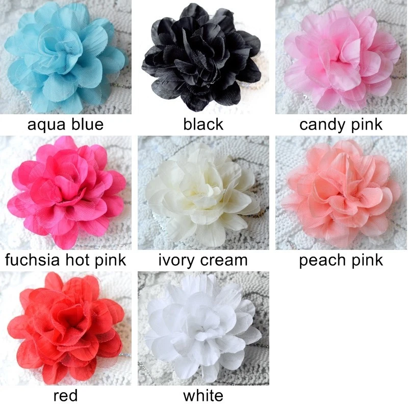 10 шт., шифоновая роза, хлопок, тюль, шелковый цветок, 5 дюймов для свадебных детских волос - Изображение 1 из 1