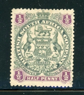 RHODESIA 50 SG66 MH 1897 1/2p Coat of Arms Scrolls Between Legs CV$8 - Image 1 of 2