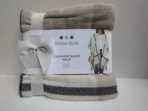 Cashmere Blend Wrap Fringe One Size Beige Gray Plaid Miranda Three Dot - Picture 1 of 3