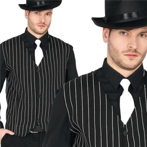 Adult Gangster Fancy Dress Waistcoat Striped Gangsta Vest Black/White New fg - Picture 1 of 5