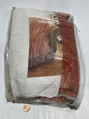 Dusty Paprika Color Chenille Throw By Home 50" x 70" - Image 1 of 3