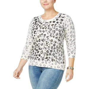 INC Womens White Sequined Leopard Sweater Top Wool Blend Plus Sz MSRP $89 A3717 - Picture 1 of 11