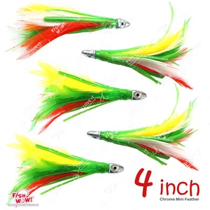 5 piezas 4" mini pluma de atún 1/2 oz cabeza de bala cromo señuelo bandera mexicana - Imagen 1 de 5