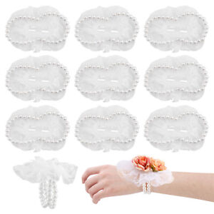 10pcs Pearl Lace Wrist Corsage Elastic Bracelet Charming Fashion For Wedding