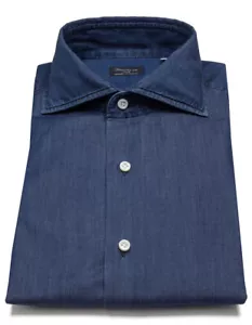 Camisa vaquera Finamore 1925 azul oscuro con cuello de tiburón - Imagen 1 de 14
