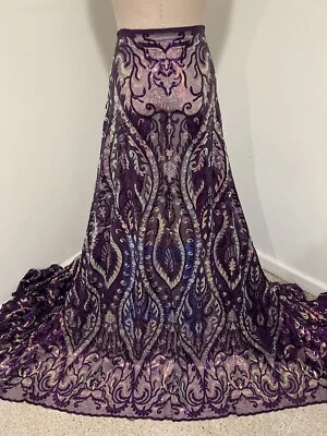 Purple Pink White Iridescent Embroidery Sequins Lace Fabric 50” Width 1 Yard - Image 1 of 4