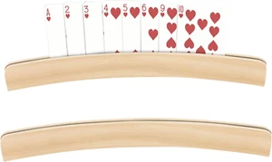 Set of 2 Curved Wooden Card Holders for Playing Cards, 13Inch Tray Rack Organize - Picture 1 of 12