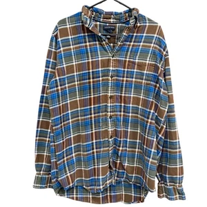 Lands' End Flannel Shirt L/T 16-16 1/2 Brown Blue Plaid Long Sleeve Menswear - Picture 1 of 8