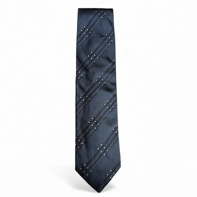 Corbata de seda para hombre Armani Collezioni azul marino patrón de puntos geométricos hecha en Italia Foto 1 de 2