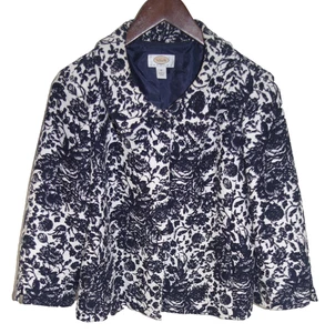 R2 - Talbots Elegant Blazer Chenille Navy & White Floral Jacket 10 Petite TOP - Photo 1/7