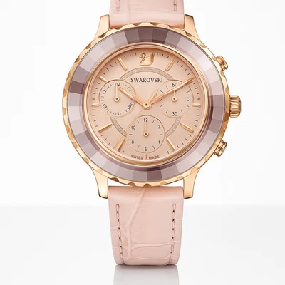 Swarovski Octea Lux Chronograph Rose Gold Watch– Pink Leather Strap 5452501 - Image 1 of 2