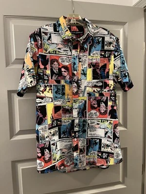 Just Attitude Short Sleeve Button Down Shirt Comic Strip Colorful Men’s Large - Image 1 of 4