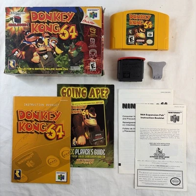 Donkey Kong 64 (Nintendo 64 1999) Yellow Cartridge CIB + Expansion Pack Complete - Image 1 of 4