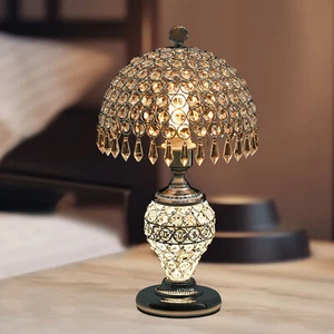 Silver Crystal Table Lamp Vintage Bedroom Nightstand Lamp Deluxe Bedside Lamp - Picture 1 of 24