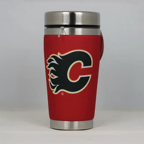 Calgary Flames Mugzie NHL Hockey Team Logo 16oz Travel Tumbler Coffee Mug Cup Cover