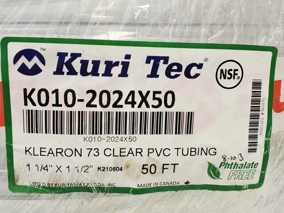 Kuri Tec Clearbraid K010-2024X50 KLEARON 73 Clear PVC Tubing 1-1/4" ID x 50FT - Image 1 of 4