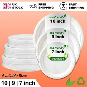 Biodegradable Bagasse Paper Plates 7 9 10 Inch Rigid Disposable Party Plates - Picture 1 of 10