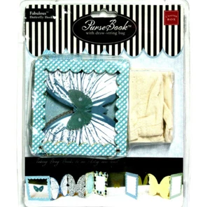 Chatter Box Cartera Foto Brag Libro Lino Cordón Bolsa Azul Mariposa Ojales - Imagen 1 de 3