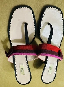 PRADA Red/Pink/Brown Grosgrain Fabric T Strap Sandals Size 37.5 EUR, 7.0 US - Picture 1 of 15