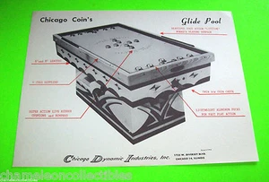 Glide Pool Tejo Mesa de Billar Arcade Juego Flyer Original Chicago Moneda 1954 - Imagen 1 de 1