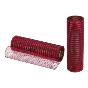 2 Pcs 10" x 30Feet PP Decorative Mesh Ribbon Burgundy with Red Foil - Picture 1 of 5
