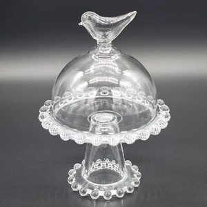 vintage Clear Glass Covered Cheese Dish with Bird Handle - Picture 1 of 6