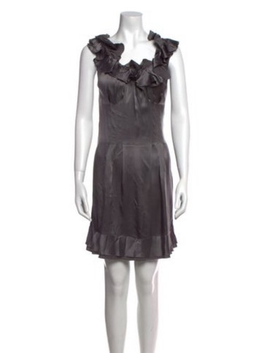 Prada Autentico Mini Abito Tank Grigio Tinta Unita 100% Seta IT 44 US 8 Medium