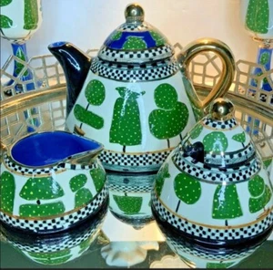 Linda Hogam Teekanne Milchkännchen und Zucker Handarbeit signiert datiert Vintage - Bild 1 von 10