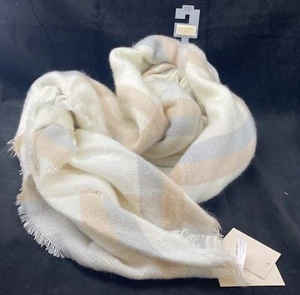 Lauren Conrad Blanket Scarf New With Tags Pale Blue Beige White Plaid Soft - Picture 1 of 5