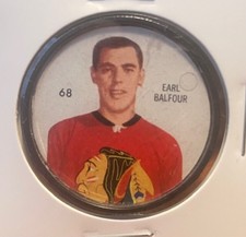 1960 61 SHIRRIFF HOCKEY COINS  - #68 EARL BALFOUR  -- CHICAGO BLACK HAWKS -- .