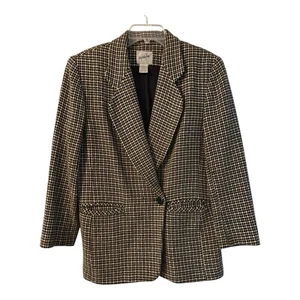 Blazer Jacqueline Ferrar Mujer 8 Petite Pata de Gallo Cuadros Mezcla de Lana Chaqueta EE. UU. - Imagen 1 de 9