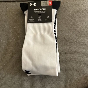 Under Armour UA Soccer Socks OTC White Black Size M 8.5-13  W 10-14 1 Pair - Picture 1 of 2