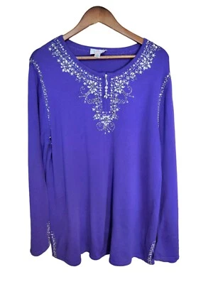 Quacker Factory Sweater Embellished Purple 1/4 Zip Rhinestones Size XL - Image 1 of 4