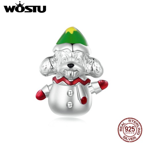 VALENTINO Bracciale Wostu Donna Argento Sterling 925 Natale Pupazzo di Neve Cucciolo Perline Fit