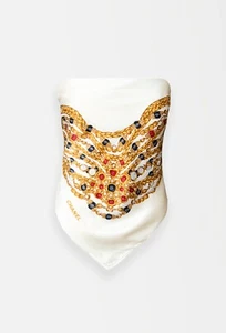 Chanel Vintage Silk Jewelled Chain Scarf Top Gripoix Cream - Picture 1 of 6