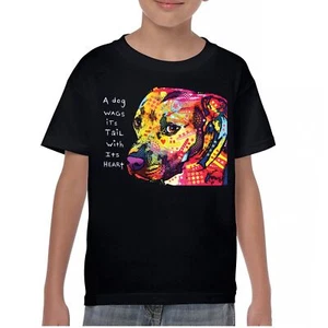 Dean Russo Pit Bull Youth T-shirt Dog Wags Its Tail with Its Heart Kids - Picture 1 of 50
